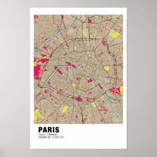 Paris Map Poster - Frankreich Stilvolle farbenfroh