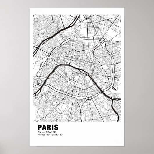 Paris Map Poster - Frankreich - Weiße Karte (Vorne)
