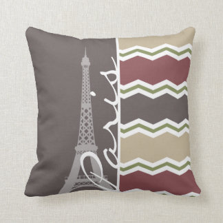 Paris; Maroon, Brown, Tan & Green Zickzack Kissen