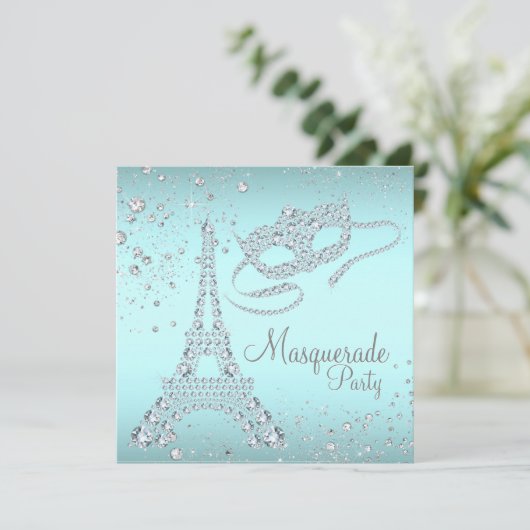 Paris Masquerade Party Einladung (Stehend Vorderseite)