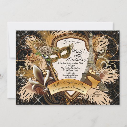 Paris Masquerade Party Einladungen (Rückseite)