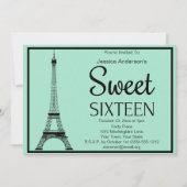 Paris Mint Green Black Eiffel Tower 16 . Geburtsta Einladung (Vorderseite)