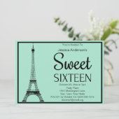 Paris Mint Green Black Eiffel Tower 16 . Geburtsta Einladung (Stehend Vorderseite)