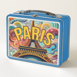 Paris mit cooler Grafik und Eiffelturm Metall Brotdose