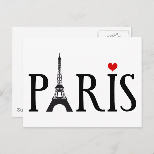 Paris mit Eiffelturm und rotem Herz Postkarte (Vorne/Hinten)