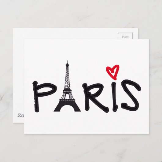 Paris mit Eiffelturm und rotem Herz Postkarte (Vorne/Hinten)