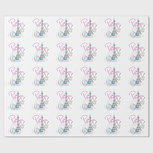 PARIS mit Liebe - Eiffelturm und Brief Geschenkpapier (Flach)