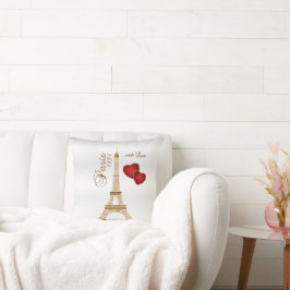 Paris mit Liebe im Metallic Gold & White Satin Kissen