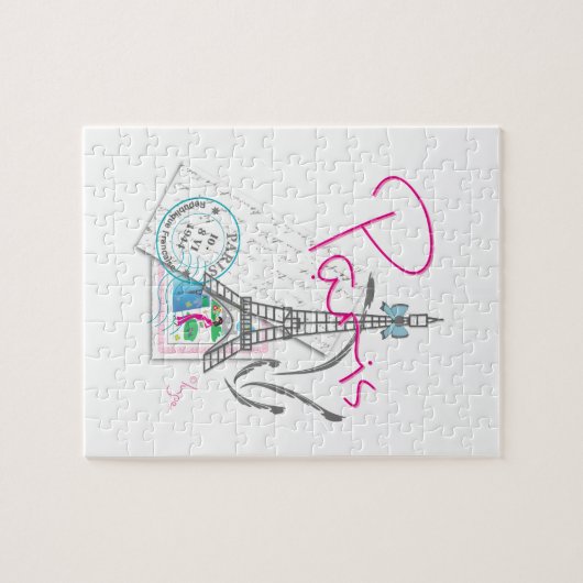 Paris mit Liebe und Eiffelturm Puzzle (Horizontal)