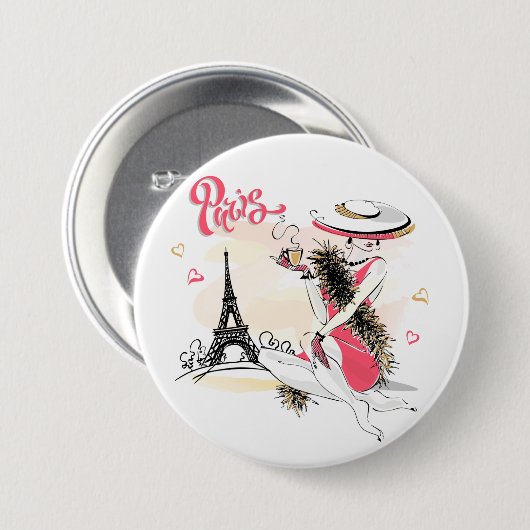 Paris, Mode und Kaffee Button (Vorne & Hinten)