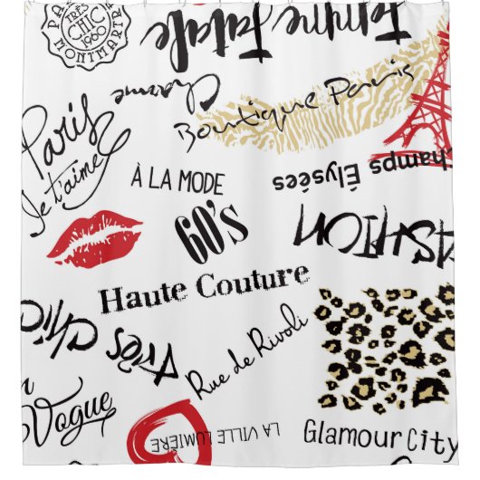 Paris-Mode: Vintages Glamour-Muster. Duschvorhang (Vorderseite)