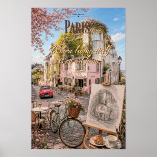 Paris Montmartre Café Art Form Szenische Illustrat Poster