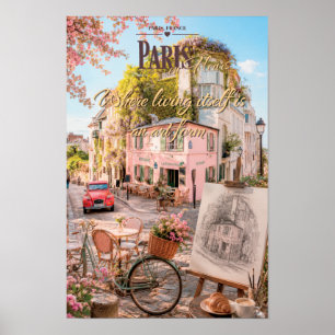 Paris Montmartre Café Art Form Szenische Illustrat Poster