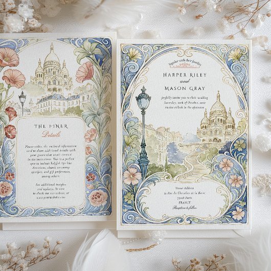 Paris Montmartre Hochzeit Wasserfarben Basilica Einladung