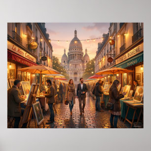 Paris Montmartre Kunstmarkt in der Dämmerung Poste Poster