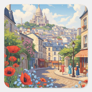 Paris Montmartre Postcard Quadratischer Aufkleber