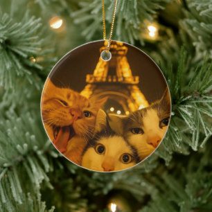 Paris Nacht Katze Selfie Squad Liebhaber Keramik Ornament