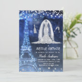 Paris Night Diamond Wedding Dress Brautparty Einladung (Stehend Vorderseite)