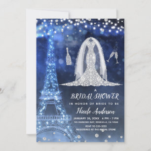 Paris Night Diamond Wedding Dress Brautparty Einladung