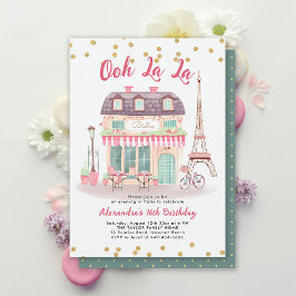 Paris Night Eiffel Bistro Pink Green Sweet 16 Einladung