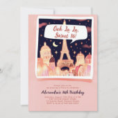 Paris Night Eiffel Comic Style Pink Chic Sweet 16 Einladung (Vorderseite)