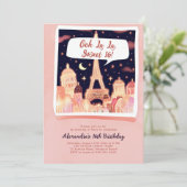 Paris Night Eiffel Comic Style Pink Chic Sweet 16 Einladung (Stehend Vorderseite)
