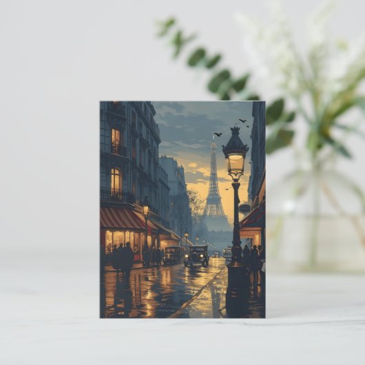 Paris Night: Eiffelturm Glow Vintag Postkarte (Stehend Vorderseite)