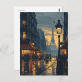 Paris Night: Eiffelturm Glow Vintag Postkarte (Vorne/Hinten)