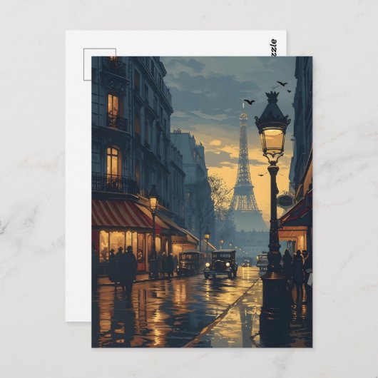 Paris Night: Eiffelturm Glow Vintag Postkarte (Vorne/Hinten)