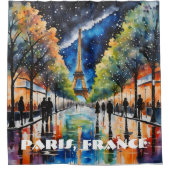 Paris Nightscape, Eiffelturm, Sterne, Reflektionen Duschvorhang (Vorderseite)