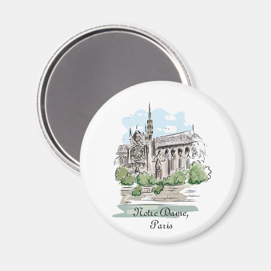 Paris Notre Dame Sketch Design Magnet (Vorderseite/Rückseite)