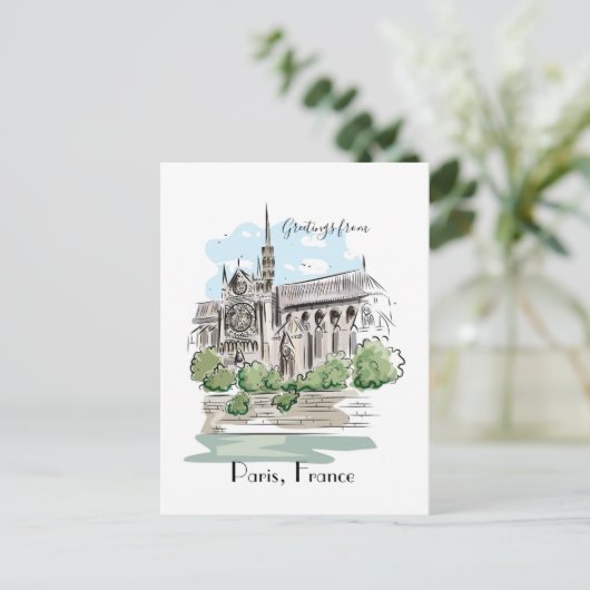 Paris Notre Dame Sketch Design Postkarte (Stehend Vorderseite)