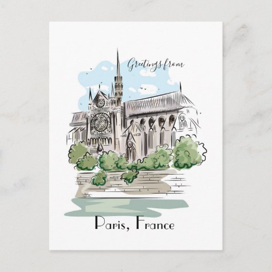 Paris Notre Dame Sketch Design Postkarte (Vorderseite)