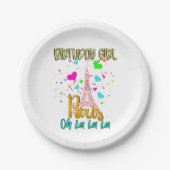 Paris Oh Lala Birthday Girl Eiffel Tower Matching Pappteller (Vorderseite)