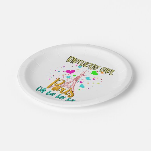 Paris Oh Lala Birthday Girl Eiffel Tower Matching Pappteller (Schrägansicht)