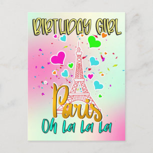 Paris Oh Lala Birthday Girl Eiffel Tower Matching Postkarte