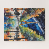 PARIS on a rainy day. Eiffel Tower, Starry Night Puzzle (Horizontal)