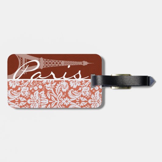 Paris; Orange Damask Gepäckanhänger (Rückseite horizontal)