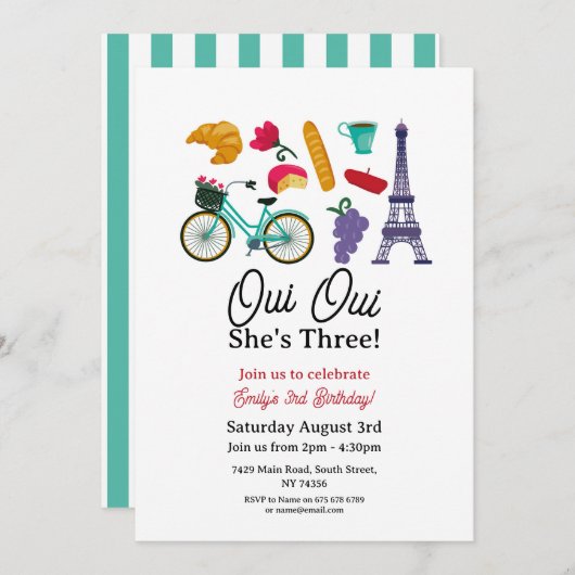 Paris Oui Oui Einladung (Vorne/Hinten)