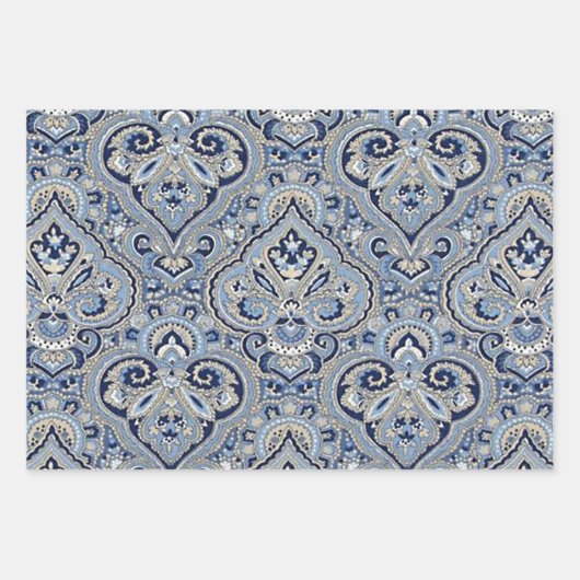 Paris Paisley Indigo Geschenkpapier Set (Vorderseite)