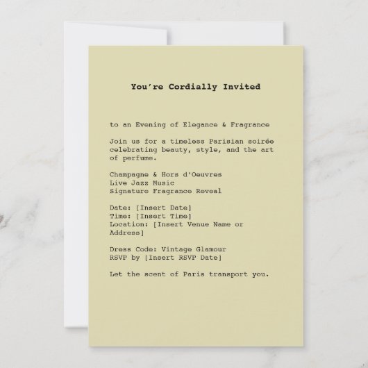 Paris Parfüm und Elegance Einladung (Rückseite)