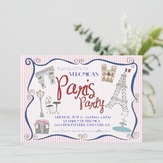 Paris-Party Einladung (Stehend Vorderseite)