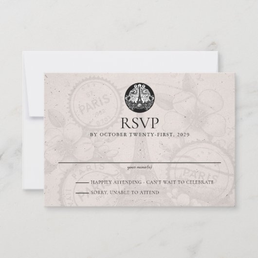 Paris Passport Wedding RSVP Card (Vorderseite)