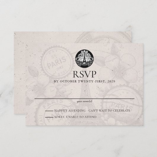 Paris Passport Wedding RSVP Card (Vorne/Hinten)