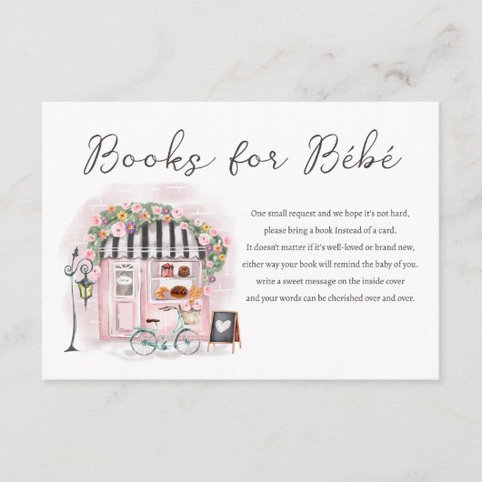 Paris Patisserie Babydusche Bringen Sie ein Buch Begleitkarte (Vorderseite)