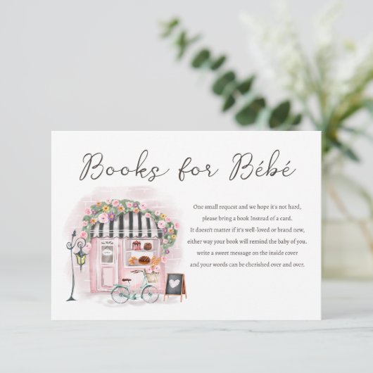 Paris Patisserie Babydusche Bringen Sie ein Buch Begleitkarte (Stehend Vorderseite)