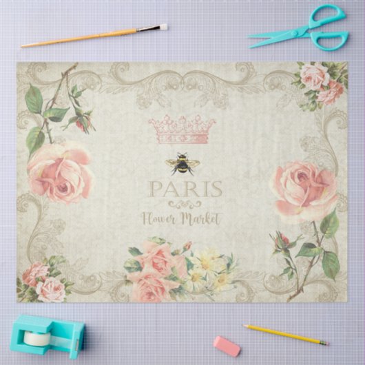 Paris Peach Pink Roses Decoupage Crafting Seidenpapier (Basteln)