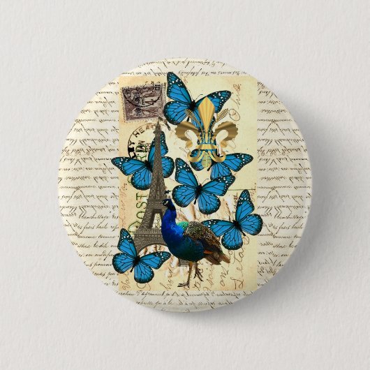 Paris, Pfau und Schmetterlinge Button (Vorderseite)