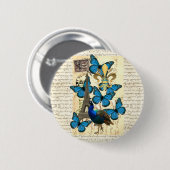 Paris, Pfau und Schmetterlinge Button (Vorne & Hinten)
