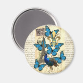Paris, Pfau und Schmetterlinge Magnet (Vorderseite/Rückseite)